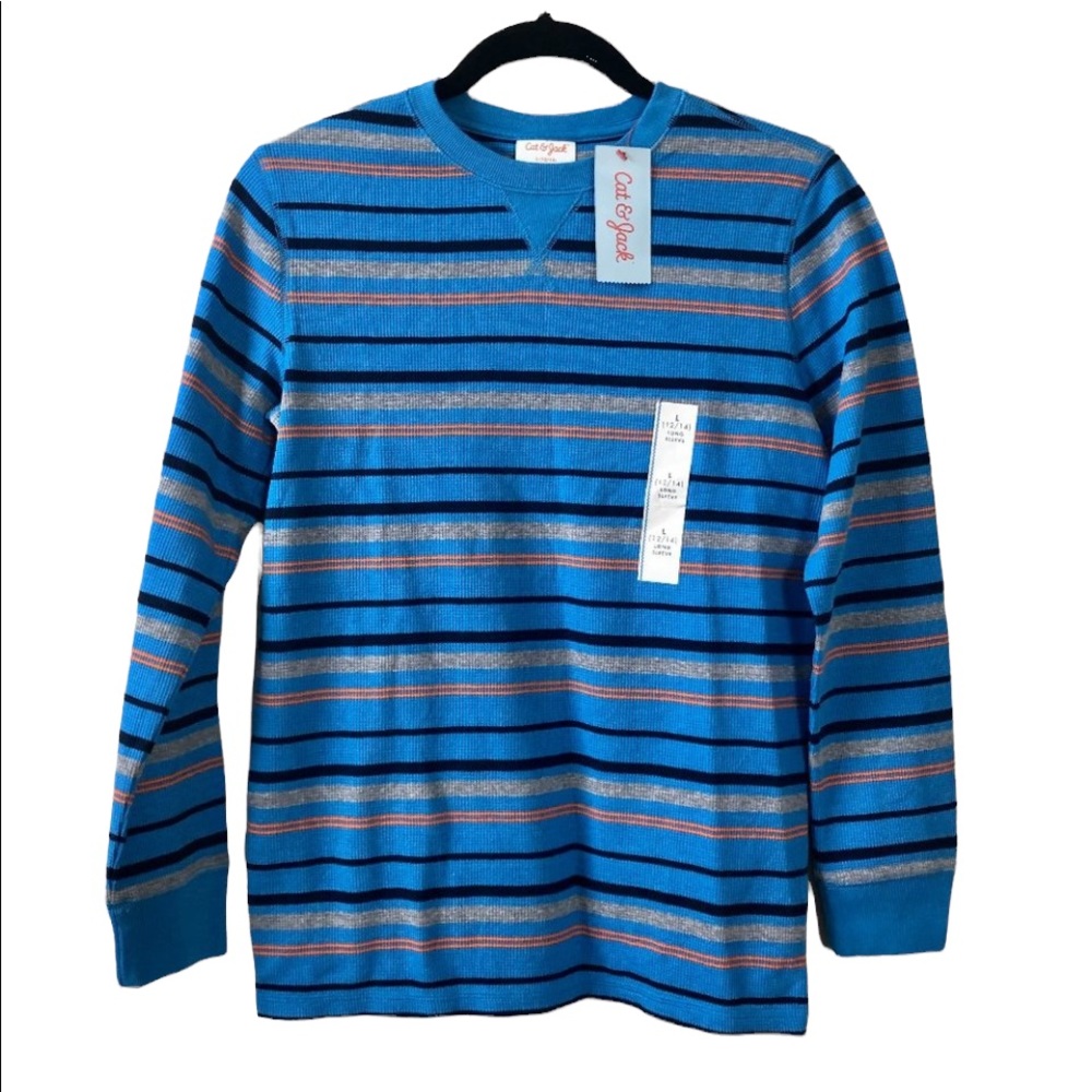 Cat & Jack Blue & Orange Waffle Thermal Shirt, NWT, Size Large